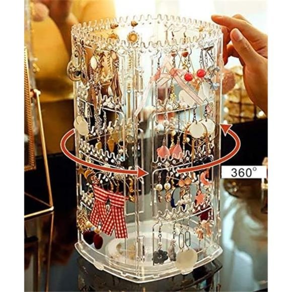 acrylic 360 Rotating Earring Holder Organizer Clear Jewelry Displays Dangle Rack - Picture 4 of 6
